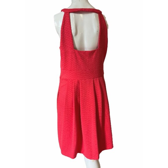 Jessica Simpson Coral Fit & Flare Dress Sz 8 (Medium) Womens Orange Zip Front Cu - Picture 2 of 14